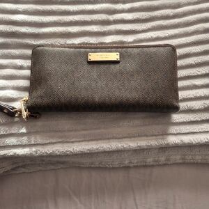 Brown Leather Wallet with Gold Accents